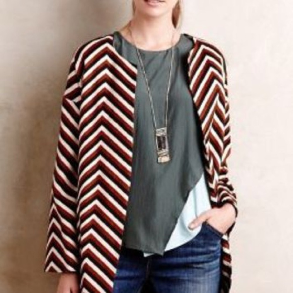 Eva Franco Chevron Car Coat in Brown Motif - Picture 2 of 9